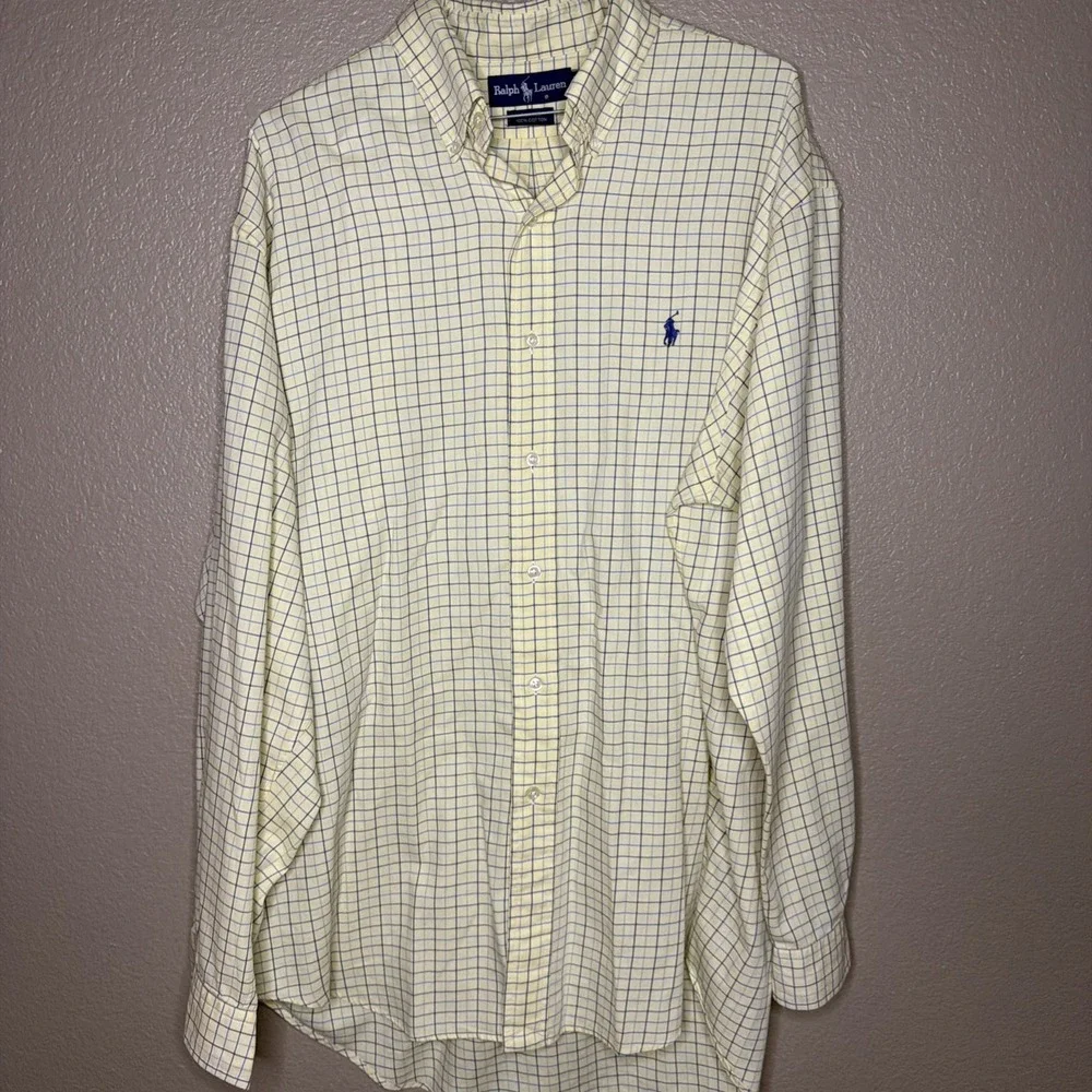 Vintage Large Men'sPolo Ralph Lauren Blake Shirt Mens Yellow Check Button Down